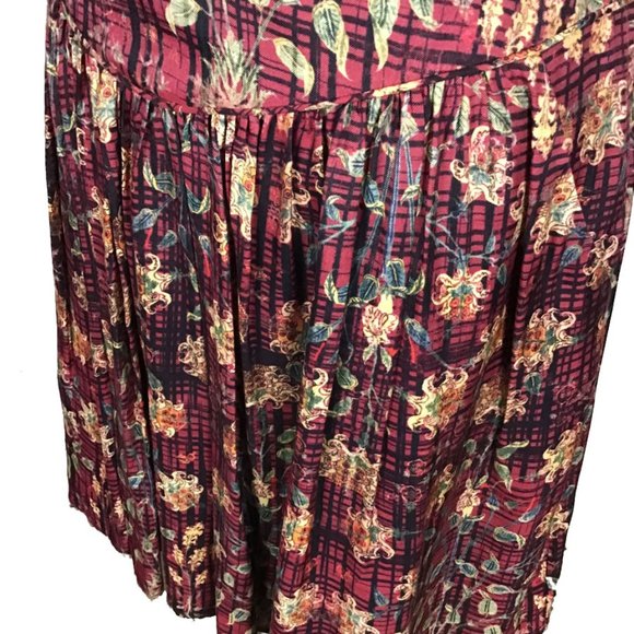PERUVIAN CONNECTION Fall Leave Pattern Silk Blend Pleated Skirt - Picture 5 of 12